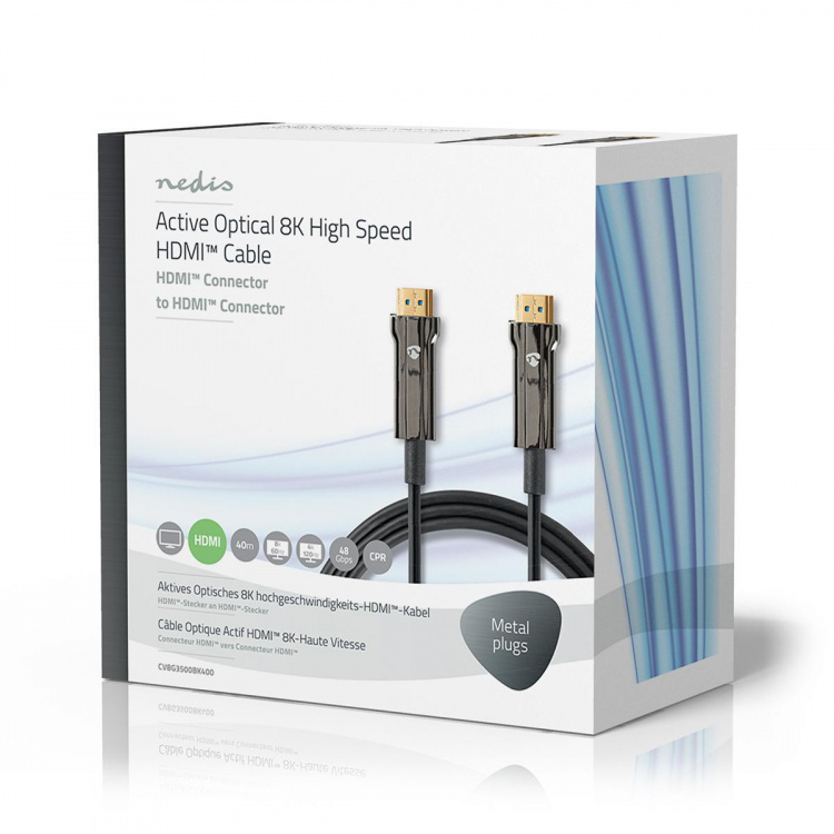Nedis Aktiva Optiska Ultra High Speed HDMI Kabel med Ethernet | HDMI™ Kontakt | HDMI™ Kontakt | 8K@60Hz | 48 Gbps | 40.0 m | Rund | PVC | Svart | Presentbox Nedis Aktiva Optiska Ultra High Speed HDMI Kabel med Ethernet | HDMI™ Kontakt | HDMI™ Kontakt | 8K@60Hz | 48 Gbps | 40.0 m | Rund | PVC | Svart | Presentbox