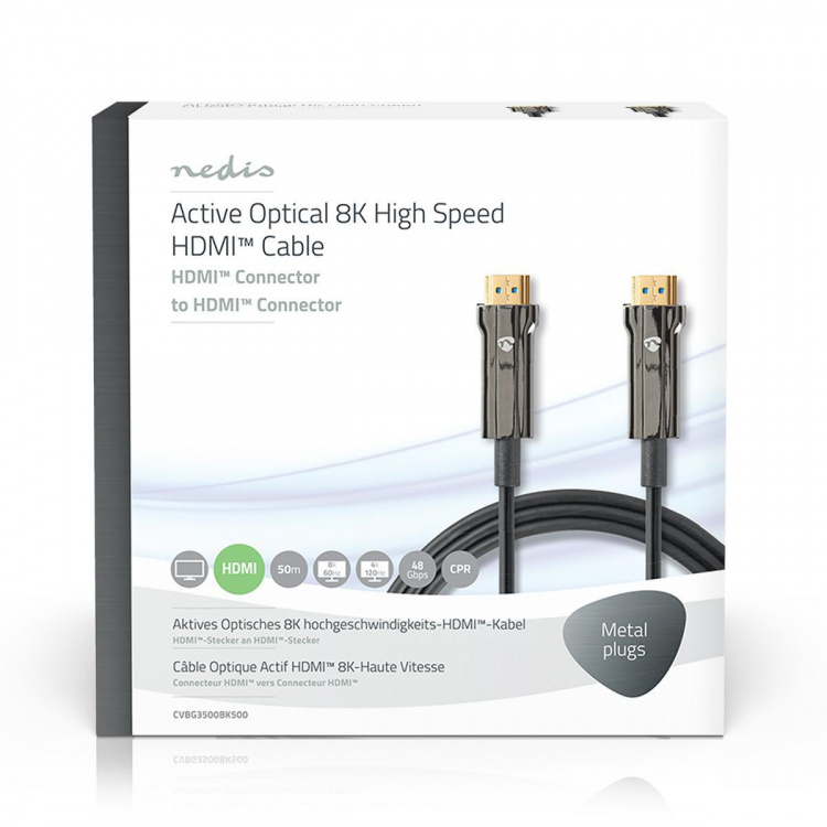 Nedis Aktiva Optiska Ultra High Speed HDMI Kabel med Ethernet | HDMI™ Kontakt | HDMI™ Kontakt | 8K@60Hz | 48 Gbps | 50.0 m | Rund | PVC | Svart | Presentbox Nedis Aktiva Optiska Ultra High Speed HDMI Kabel med Ethernet | HDMI™ Kontakt | HDMI™ Kontakt | 8K@60Hz | 48 Gbps | 50.0 m | Rund | PVC | Svart | Presentbox