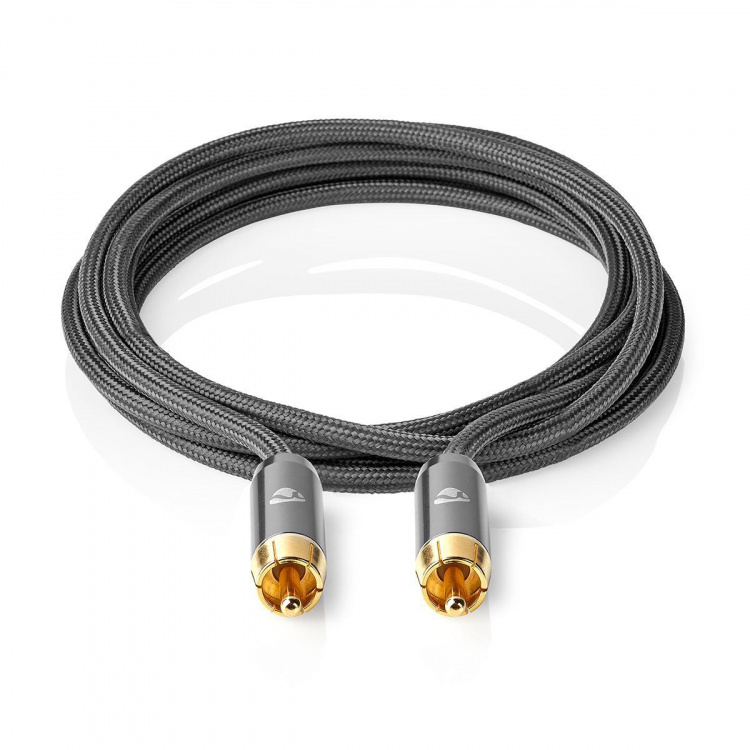 Nedis subwoofer Kabel | RCA Hane | RCA Hane | Guldplaterad | 3.00 m | Rund | 4.5 mm | Antracit / Grått Med Metall | Lock