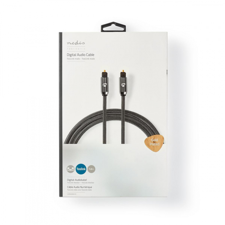 Nedis Optisk ljudkabel | TosLink Hane | TosLink Hane | 1.00 m | Rund | Bomull | Grått Med Metall | Kartong med täckt fönster Nedis Optisk ljudkabel | TosLink Hane | TosLink Hane | 1.00 m | Rund | Bomull | Grått Med Metall | Kartong med täckt fönster