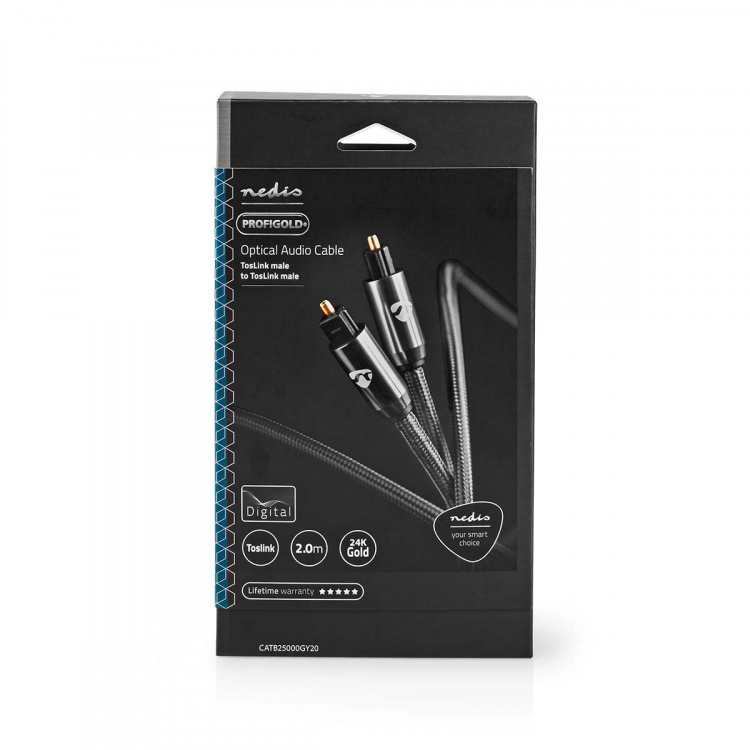 Nedis Optisk ljudkabel | TosLink Hane | TosLink Hane | 2.00 m | Rund | Bomull | Grått Med Metall | Kartong med täckt fönster Nedis Optisk ljudkabel | TosLink Hane | TosLink Hane | 2.00 m | Rund | Bomull | Grått Med Metall | Kartong med täckt fönster