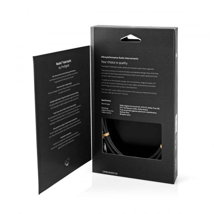 Nedis Optisk ljudkabel | TosLink Hane | TosLink Hane | 2.00 m | Rund | Bomull | Grått Med Metall | Kartong med täckt fönster Nedis Optisk ljudkabel | TosLink Hane | TosLink Hane | 2.00 m | Rund | Bomull | Grått Med Metall | Kartong med täckt fönster