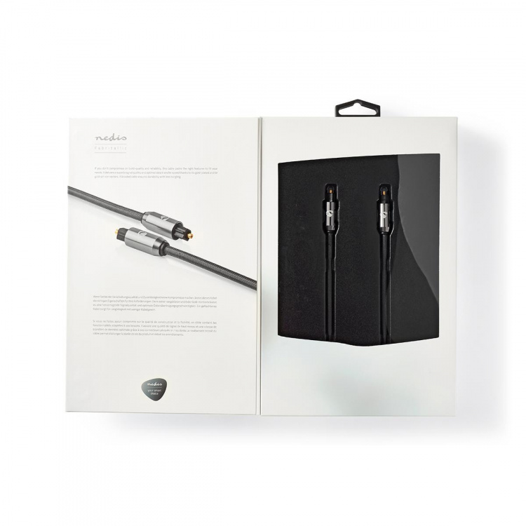 Nedis Optisk ljudkabel | TosLink Hane | TosLink Hane | 3.00 m | Rund | Bomull | Grått Med Metall | Kartong med täckt fönster Nedis Optisk ljudkabel | TosLink Hane | TosLink Hane | 3.00 m | Rund | Bomull | Grått Med Metall | Kartong med täckt fönster