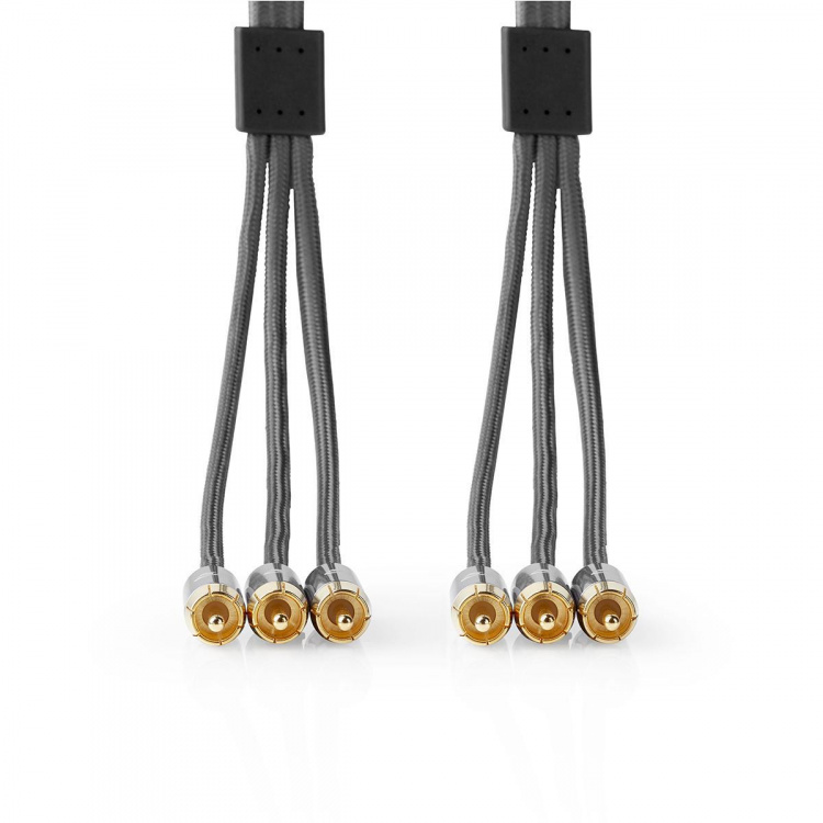 Nedis Komposit videokabel | 3x RCA Hane | 3x RCA Hane | Guldplaterad | 480p | 2.00 m | Rund | Bomull | Antracit / Grått Med Metall | Kartong med täckt fönster