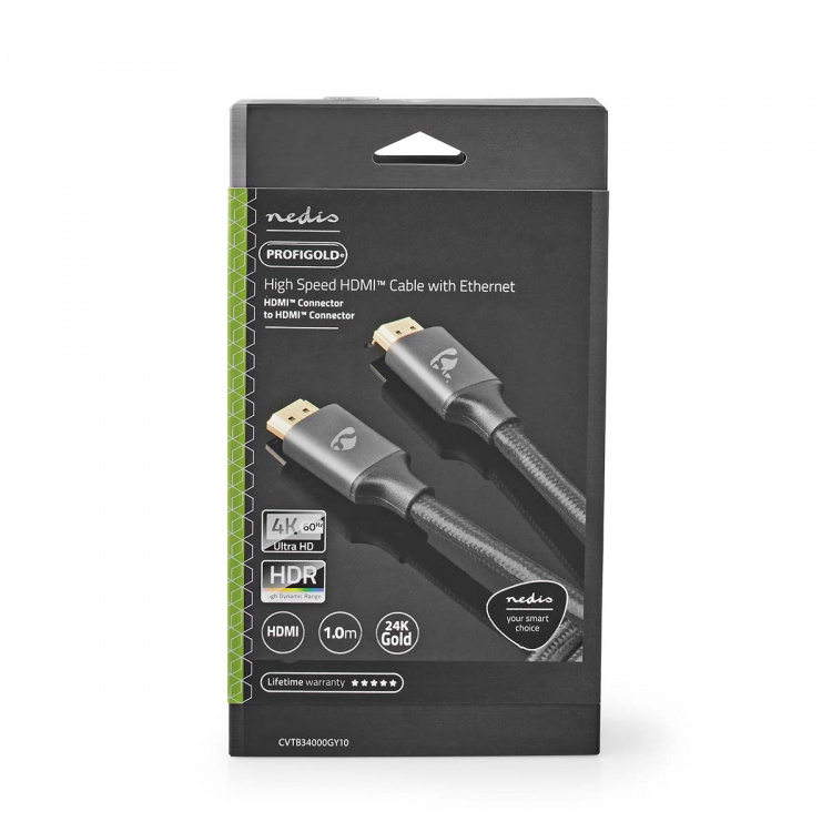 Nedis High Speed HDMI ™ kabel med Ethernet | HDMI™ Kontakt | HDMI™ Kontakt | 4K@60Hz | ARC | 18 Gbps | 1.00 m | Rund | Bomull | Grått Med Metall | Kartong med täckt fönster Nedis High Speed HDMI ™ kabel med Ethernet | HDMI™ Kontakt | HDMI™ Kontakt | 4K@60Hz | ARC | 18 Gbps | 1.00 m | Rund | Bomull | Grått Med Metall | Kartong med täckt fönster