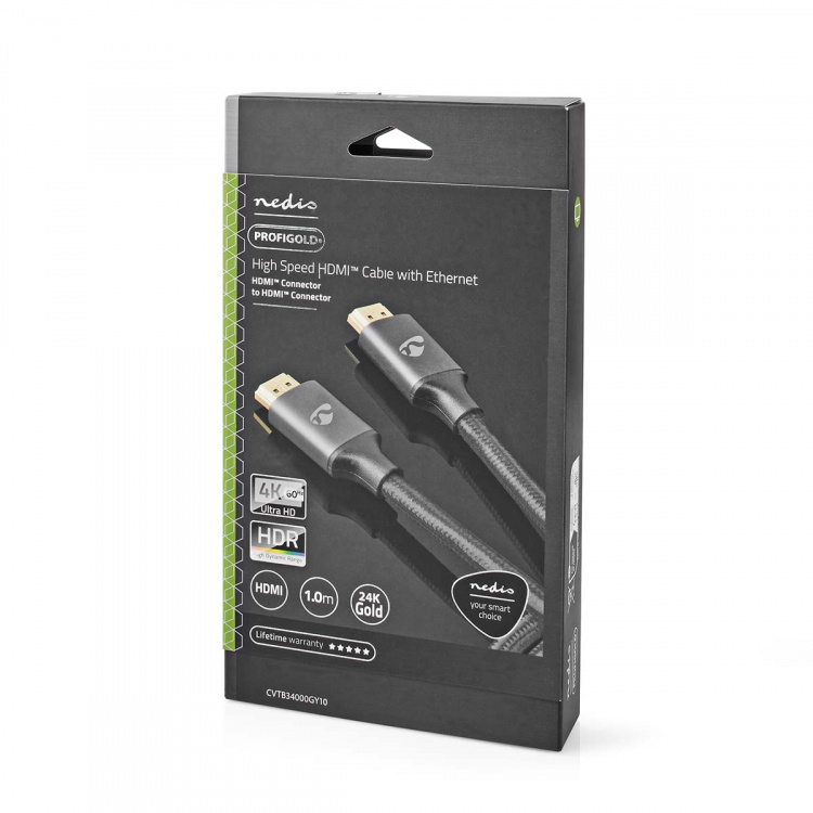 Nedis High Speed HDMI ™ kabel med Ethernet | HDMI™ Kontakt | HDMI™ Kontakt | 4K@60Hz | ARC | 18 Gbps | 1.00 m | Rund | Bomull | Grått Med Metall | Kartong med täckt fönster Nedis High Speed HDMI ™ kabel med Ethernet | HDMI™ Kontakt | HDMI™ Kontakt | 4K@60Hz | ARC | 18 Gbps | 1.00 m | Rund | Bomull | Grått Med Metall | Kartong med täckt fönster