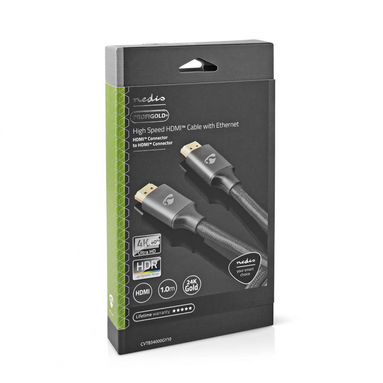 Nedis High Speed HDMI ™ kabel med Ethernet | HDMI™ Kontakt | HDMI™ Kontakt | 4K@60Hz | ARC | 18 Gbps | 1.00 m | Rund | Bomull | Grått Med Metall | Kartong med täckt fönster Nedis High Speed HDMI ™ kabel med Ethernet | HDMI™ Kontakt | HDMI™ Kontakt | 4K@60Hz | ARC | 18 Gbps | 1.00 m | Rund | Bomull | Grått Med Metall | Kartong med täckt fönster