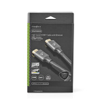 Nedis High Speed ​​HDMI ™ kabel med Ethernet | HDMI™ Kontakt | HDMI™ Kontakt | 4K@60Hz | ARC | 18 Gbps | 2.00 m | Rund | Bomull | Grått Med Metall | Kartong med täckt fönster