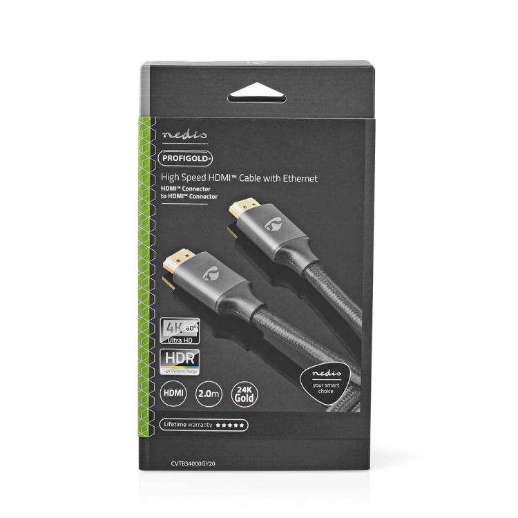 Nedis High Speed ​​HDMI ™ kabel med Ethernet | HDMI™ Kontakt | HDMI™ Kontakt | 4K@60Hz | ARC | 18 Gbps | 2.00 m | Rund | Bomull | Grått Med Metall | Kartong med täckt fönster