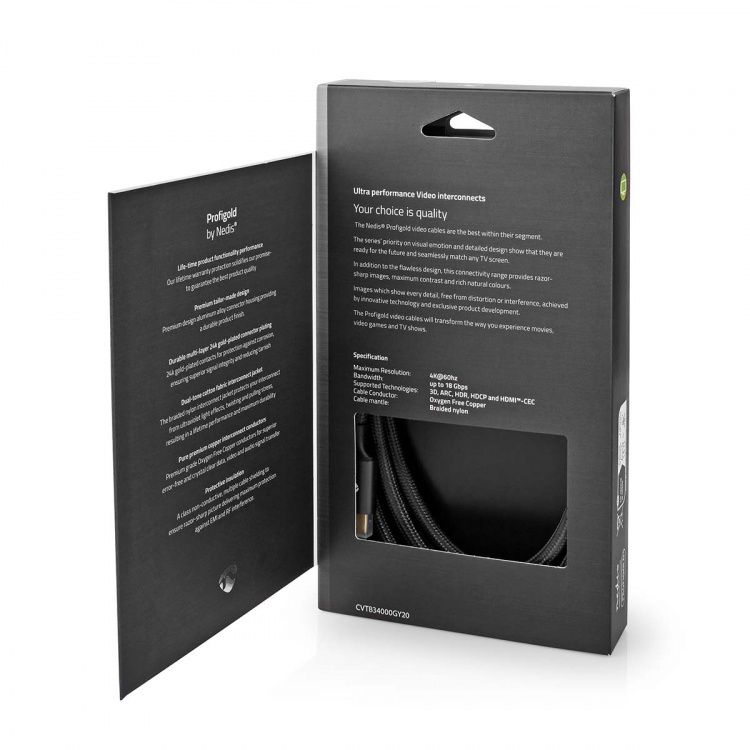 Nedis High Speed ​​HDMI ™ kabel med Ethernet | HDMI™ Kontakt | HDMI™ Kontakt | 4K@60Hz | ARC | 18 Gbps | 2.00 m | Rund | Bomull | Grått Med Metall | Kartong med täckt fönster