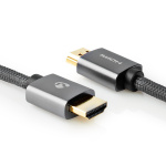 Nedis High Speed ​​HDMI ™ kabel med Ethernet | HDMI™ Kontakt | HDMI™ Kontakt | 4K@60Hz | ARC | 18 Gbps | 3.00 m | Rund | Bomull | Grått Med Metall | Kartong med täckt fönster