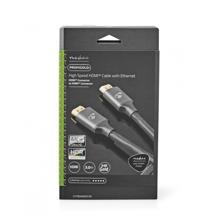 Nedis High Speed ​​HDMI ™ kabel med Ethernet | HDMI™ Kontakt | HDMI™ Kontakt | 4K@60Hz | ARC | 18 Gbps | 3.00 m | Rund | Bomull | Grått Med Metall | Kartong med täckt fönster