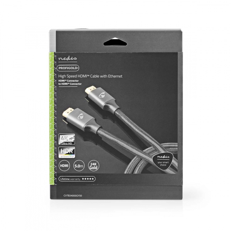 Nedis High Speed HDMI ™ kabel med Ethernet | HDMI™ Kontakt | HDMI™ Kontakt | 4K@60Hz | ARC | 18 Gbps | 5.00 m | Rund | Bomull | Grått Med Metall | Kartong med täckt fönster Nedis High Speed HDMI ™ kabel med Ethernet | HDMI™ Kontakt | HDMI™ Kontakt | 4K@60Hz | ARC | 18 Gbps | 5.00 m | Rund | Bomull | Grått Med Metall | Kartong med täckt fönster