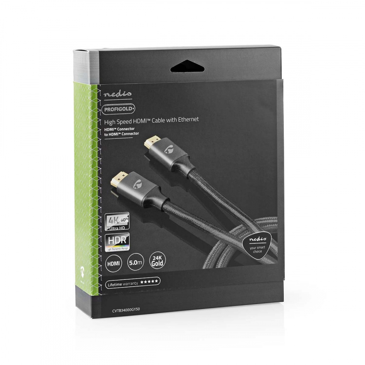 Nedis High Speed HDMI ™ kabel med Ethernet | HDMI™ Kontakt | HDMI™ Kontakt | 4K@60Hz | ARC | 18 Gbps | 5.00 m | Rund | Bomull | Grått Med Metall | Kartong med täckt fönster Nedis High Speed HDMI ™ kabel med Ethernet | HDMI™ Kontakt | HDMI™ Kontakt | 4K@60Hz | ARC | 18 Gbps | 5.00 m | Rund | Bomull | Grått Med Metall | Kartong med täckt fönster