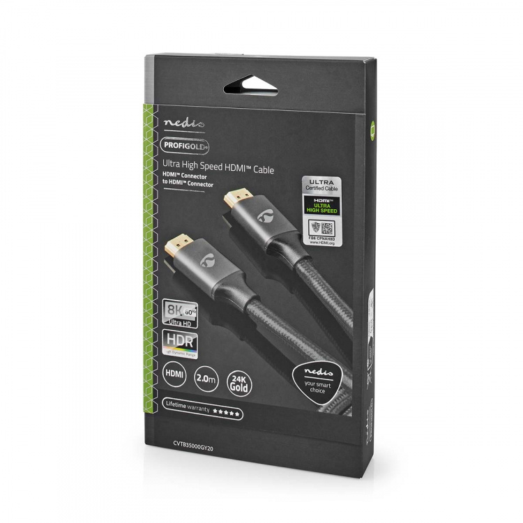 Nedis Ultra High Speed HDMI ™ kabel | HDMI™ Kontakt | HDMI™ Kontakt | 8K@60Hz | 48 Gbps | 2.00 m | Rund | 6.3 mm | Grått Med Metall | Kartong med täckt fönster Nedis Ultra High Speed HDMI ™ kabel | HDMI™ Kontakt | HDMI™ Kontakt | 8K@60Hz | 48 Gbps | 2.00 m | Rund | 6.3 mm | Grått Med Metall | Kartong med täckt fönster