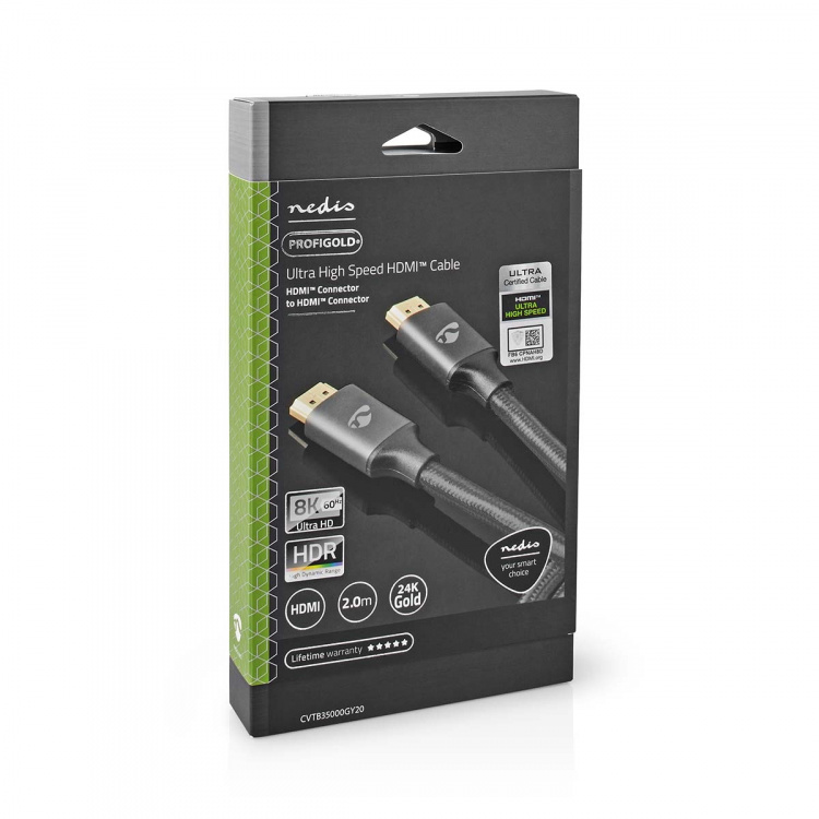 Nedis Ultra High Speed HDMI ™ kabel | HDMI™ Kontakt | HDMI™ Kontakt | 8K@60Hz | 48 Gbps | 2.00 m | Rund | 6.3 mm | Grått Med Metall | Kartong med täckt fönster Nedis Ultra High Speed HDMI ™ kabel | HDMI™ Kontakt | HDMI™ Kontakt | 8K@60Hz | 48 Gbps | 2.00 m | Rund | 6.3 mm | Grått Med Metall | Kartong med täckt fönster