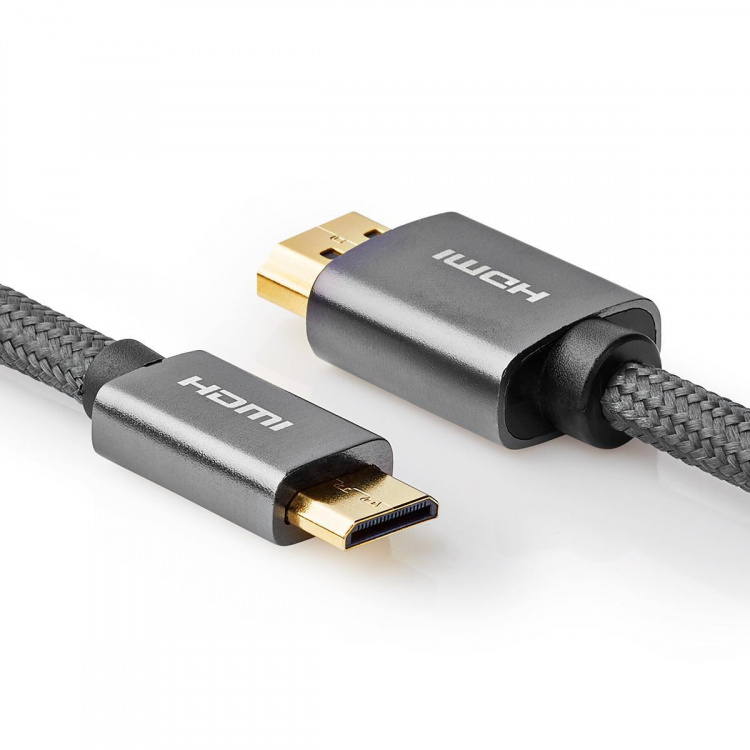Nedis High Speed HDMI ™ kabel med Ethernet | HDMI™ Kontakt | HDMI™ Mini kontakt | 4K@60Hz | 18 Gbps | 2.00 m | Rund | Bomull | Antracit / Grått Med Metall | Kartong med täckt fönster Nedis High Speed HDMI ™ kabel med Ethernet | HDMI™ Kontakt | HDMI™ Mini kontakt | 4K@60Hz | 18 Gbps | 2.00 m | Rund | Bomull | Antracit / Grått Med Metall | Kartong med täckt fönster