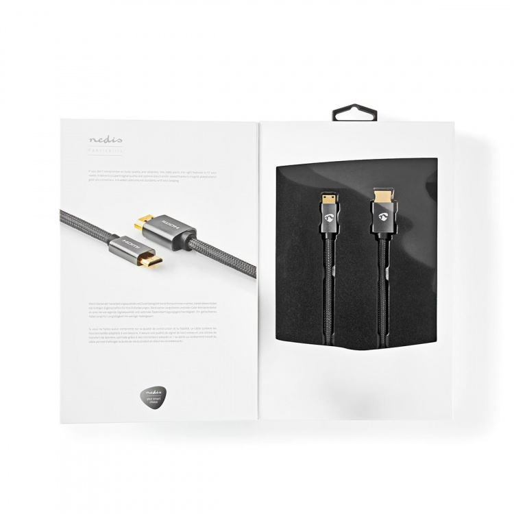 Nedis High Speed HDMI ™ kabel med Ethernet | HDMI™ Kontakt | HDMI™ Mini kontakt | 4K@60Hz | 18 Gbps | 2.00 m | Rund | Bomull | Antracit / Grått Med Metall | Kartong med täckt fönster Nedis High Speed HDMI ™ kabel med Ethernet | HDMI™ Kontakt | HDMI™ Mini kontakt | 4K@60Hz | 18 Gbps | 2.00 m | Rund | Bomull | Antracit / Grått Med Metall | Kartong med täckt fönster
