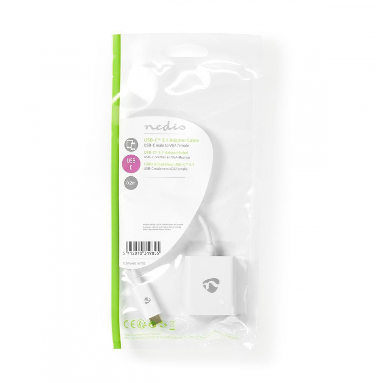 Nedis USB-C™ Adapter | USB 3.2 Gen 1 | USB-C™ Hane | VGA hona 15p | 1080p | 5 Gbps | 0.20 m | Rund | Nickelplaterad | PVC | Vit | Plastpåse Nedis USB-C™ Adapter | USB 3.2 Gen 1 | USB-C™ Hane | VGA hona 15p | 1080p | 5 Gbps | 0.20 m | Rund | Nickelplaterad | PVC | Vit | Plastpåse