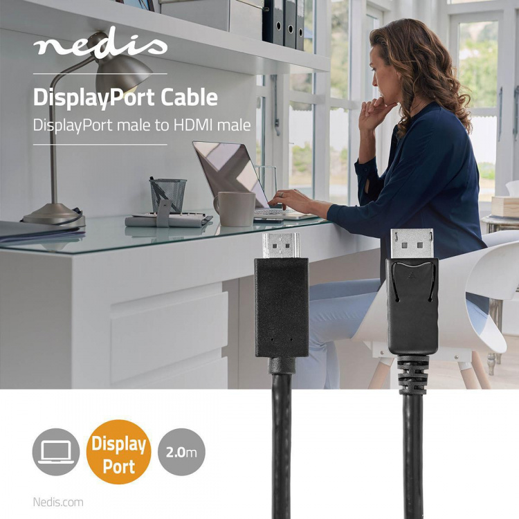 Nedis Displayport-kabel | DisplayPort Hane | HDMI™ Kontakt | 4K@60Hz | Nickelplaterad | 2.00 m | Rund | PVC | Svart | Plastpåse