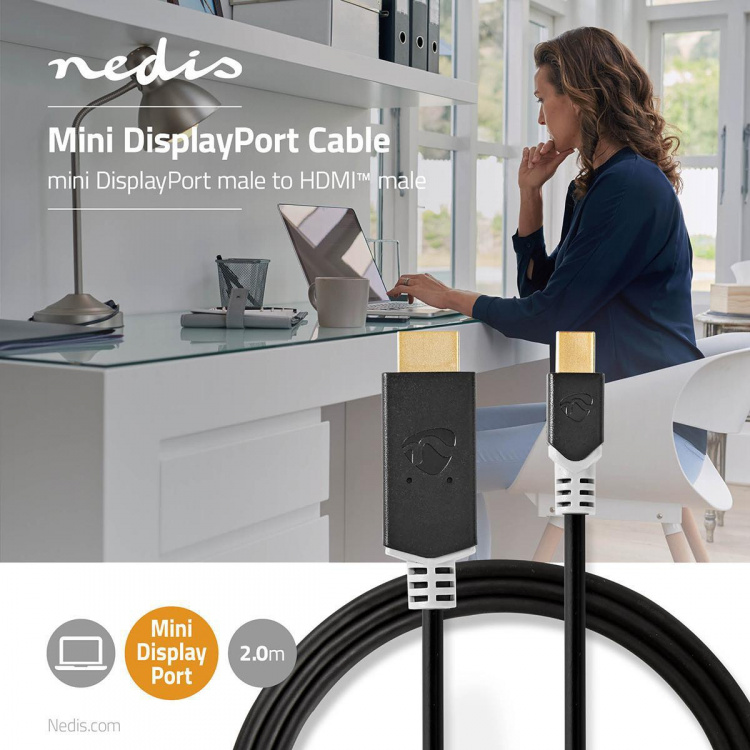 Nedis Mini Displayport-kabel | DisplayPort 1.4 | Mini DisplayPort Hane | HDMI™ Kontakt | 48 Gbps | Guldplaterad | 2.00 m | Rund | PVC | Antracit | Kartong med fönster Nedis Mini Displayport-kabel | DisplayPort 1.4 | Mini DisplayPort Hane | HDMI™ Kontakt | 48 Gbps | Guldplaterad | 2.00 m | Rund | PVC | Antracit | Kartong med fönster