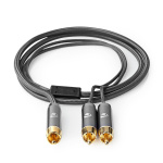 Nedis subwoofer Kabel | RCA Hane | 2x RCA Hane | Guldplaterad | 3.00 m | Rund | 4.5 mm | Grå / Grått Med Metall | Kartong med täckt fönster