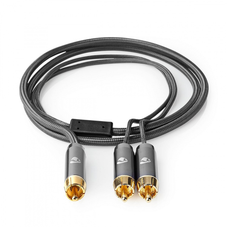 Nedis subwoofer Kabel | RCA Hane | 2x RCA Hane | Guldplaterad | 3.00 m | Rund | 4.5 mm | Grå / Grått Med Metall | Kartong med täckt fönster