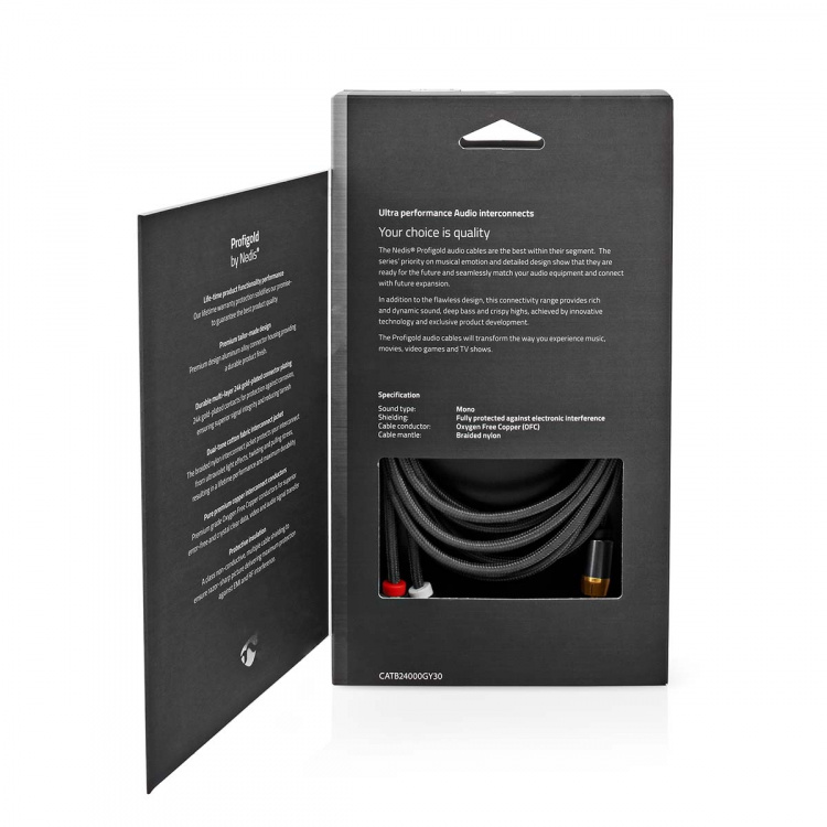 Nedis subwoofer Kabel | RCA Hane | 2x RCA Hane | Guldplaterad | 3.00 m | Rund | 4.5 mm | Grå / Grått Med Metall | Kartong med täckt fönster