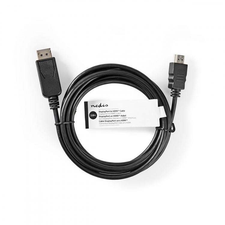 Nedis Displayport-kabel | DisplayPort Hane | HDMI™ Hane | 4K@30Hz | Nickelplaterad | 2.00 m | Rund | PVC | Svart | Tag Nedis Displayport-kabel | DisplayPort Hane | HDMI™ Hane | 4K@30Hz | Nickelplaterad | 2.00 m | Rund | PVC | Svart | Tag