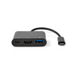 Nedis USB Multi-Port Adapter | USB 3.1 | USB-C™ Hane | HDMI™ Utgång / USB-A Hona / USB-C™ Hona | 5 Gbps | 0.20 m | Rund | Nickelplaterad | PVC | Svart | Tag