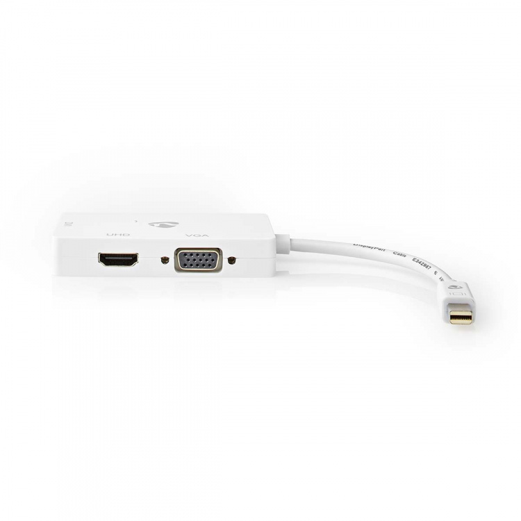 Nedis Displayport-adapter | Mini DisplayPort Hane | DVI-D 24+1-Pin Hona / HDMI™ Utgång / VGA hona 15p | 4K@60Hz | Nickelplaterad | Omkopplingsbar | 0.20 m | Rund | ABS | ABS | Vit | Låda