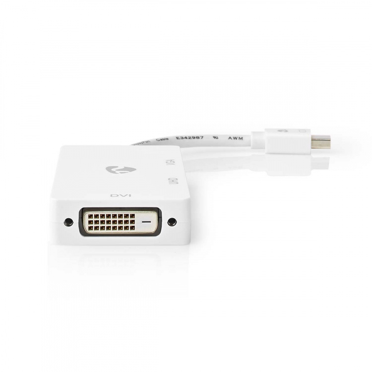 Nedis Displayport-adapter | Mini DisplayPort Hane | DVI-D 24+1-Pin Hona / HDMI™ Utgång / VGA hona 15p | 4K@60Hz | Nickelplaterad | Omkopplingsbar | 0.20 m | Rund | ABS | ABS | Vit | Låda