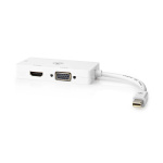 Nedis Displayport-adapter | Mini DisplayPort Hane | DVI-D 24+1-Pin Hona / HDMI™ Utgång / VGA hona 15p | 4K@60Hz | Nickelplaterad | Omkopplingsbar | 0.20 m | Rund | ABS | ABS | Vit | Låda