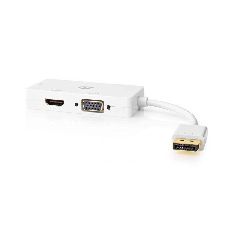 Nedis Displayport-adapter | Mini DisplayPort Hane | DVI-D 24+1-Pin Hona / HDMI™ Utgång / VGA hona 15p | 4K@60Hz | Guldplaterad | Omkopplingsbar | 0.20 m | Rund | ABS | ABS | Vit | Plastpåse