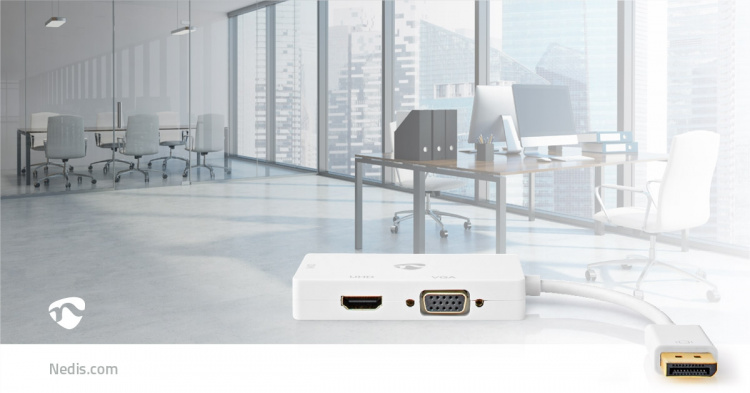 Nedis Displayport-adapter | Mini DisplayPort Hane | DVI-D 24+1-Pin Hona / HDMI™ Utgång / VGA hona 15p | 4K@60Hz | Guldplaterad | Omkopplingsbar | 0.20 m | Rund | ABS | ABS | Vit | Plastpåse