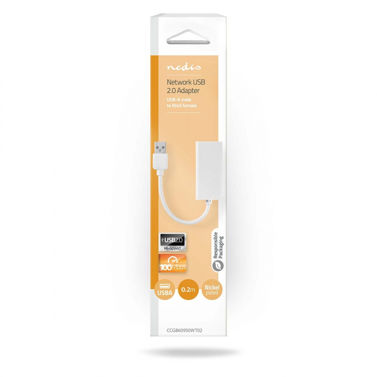 Nedis USB-nätverkskort | USB 2.0 | 100 Mbps | USB-A Hane | RJ45 Hona | 0.20 m | Rund | Guldplaterad / Nickelplaterad | Bar koppar | Vit | Låda Nedis USB-nätverkskort | USB 2.0 | 100 Mbps | USB-A Hane | RJ45 Hona | 0.20 m | Rund | Guldplaterad / Nickelplaterad | Bar koppar | Vit | Låda