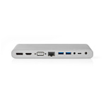 Nedis USB Dockningsstation | USB 3.2 Gen 1 | USB-C™ Hane | DisplayPort Hona / HDMI™ Utgång / RJ45 Hona / VGA hona 15p / 2x 3.5 mm, Hona / 2x USB-C™ / 4x USB-A | 0.20 m | Rund | Nickelplaterad | Flätad / Nylon | Vit | Window Box med Euro Lock