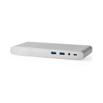 Nedis USB Dockningsstation | USB 3.2 Gen 1 | USB-C™ Hane | DisplayPort Hona / HDMI™ Utgång / RJ45 Hona / VGA hona 15p / 2x 3.5 mm, Hona / 2x USB-C™ / 4x USB-A | 0.20 m | Rund | Nickelplaterad | Flätad / Nylon | Vit | Window Box med Euro Lock