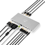Nedis USB Dockningsstation | USB 3.2 Gen 1 | USB-C™ Hane | DisplayPort Hona / HDMI™ Utgång / RJ45 Hona / VGA hona 15p / 2x 3.5 mm, Hona / 2x USB-C™ / 4x USB-A | 0.20 m | Rund | Nickelplaterad | Flätad / Nylon | Vit | Window Box med Euro Lock