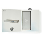 Nedis USB Dockningsstation | USB 3.2 Gen 1 | USB-C™ Hane | DisplayPort Hona / HDMI™ Utgång / RJ45 Hona / VGA hona 15p / 2x 3.5 mm, Hona / 2x USB-C™ / 4x USB-A | 0.20 m | Rund | Nickelplaterad | Flätad / Nylon | Vit | Window Box med Euro Lock