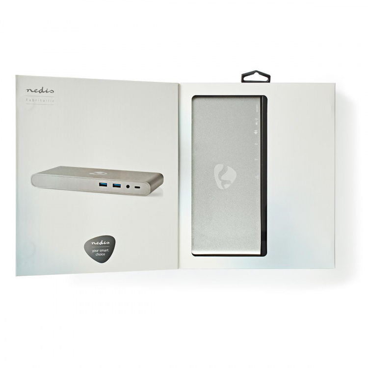 Nedis USB Dockningsstation | USB 3.2 Gen 1 | USB-C™ Hane | DisplayPort Hona / HDMI™ Utgång / RJ45 Hona / VGA hona 15p / 2x 3.5 mm, Hona / 2x USB-C™ / 4x USB-A | 0.20 m | Rund | Nickelplaterad | Flätad / Nylon | Vit | Window Box med Euro Lock