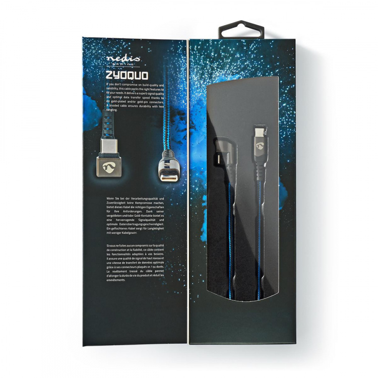 Nedis USB-kabel | USB 2.0 | USB-C™ Hane | USB-C™ Hane | 480 Mbps | Guldplaterad | 2.00 m | Rund | Flätad / Nylon | Blå / Svart | Kartong med täckt fönster Nedis USB-kabel | USB 2.0 | USB-C™ Hane | USB-C™ Hane | 480 Mbps | Guldplaterad | 2.00 m | Rund | Flätad / Nylon | Blå / Svart | Kartong med täckt fönster