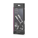 Nedis USB-kabel | USB 2.0 | USB-C™ Hane | USB-C™ Hane | 100 W | 480 Mbps | Guldplaterad | 2.00 m | Rund | Flätad / Nylon | Silver | Kartong med täckt fönster