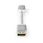 Nedis Displayport-kabel | DisplayPort Hane | HDMI™ Utgång | 4K@60Hz | Guldplaterad | 0.20 m | Rund | Flätad | Silver | Kartong med täckt fönster