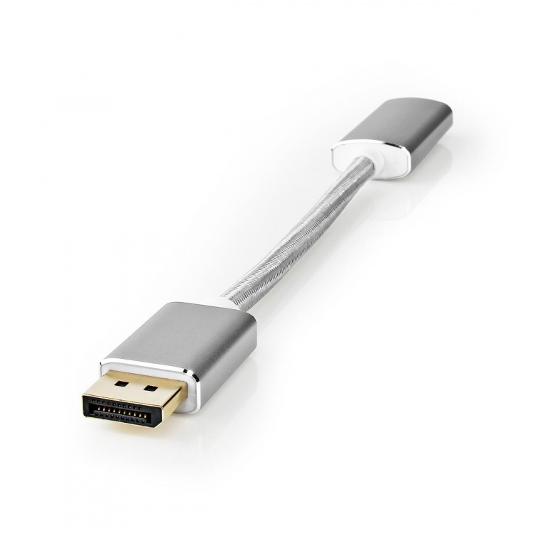 Nedis Displayport-kabel | DisplayPort Hane | HDMI™ Utgång | 4K@60Hz | Guldplaterad | 0.20 m | Rund | Flätad | Silver | Kartong med täckt fönster