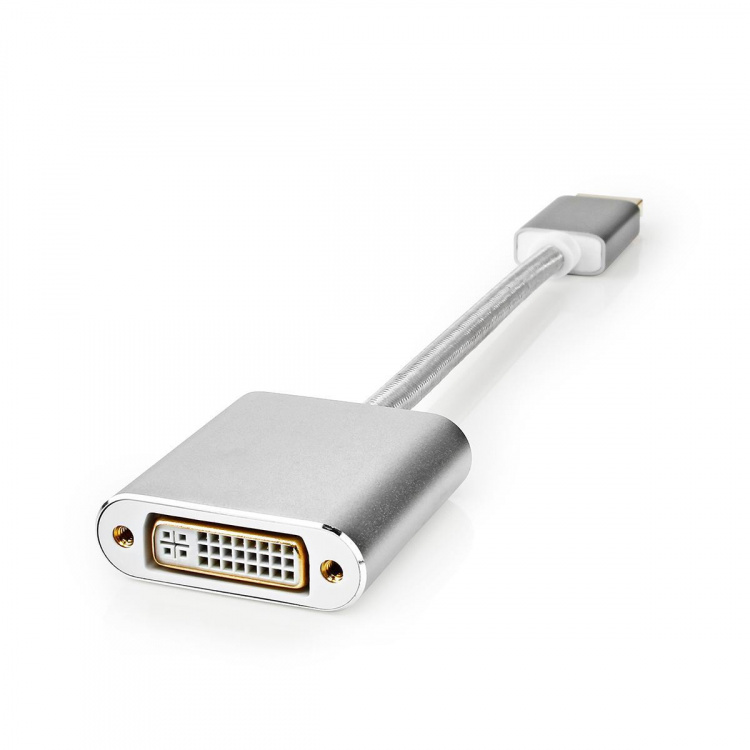 Nedis Displayport-kabel | DisplayPort Hane | DVI-D 24+1-Pin Hona | 1080p | Guldplaterad | 0.20 m | Rund | Flätad | Silver | Kartong med täckt fönster