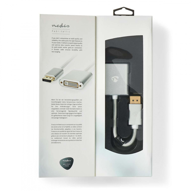 Nedis Displayport-kabel | DisplayPort Hane | DVI-D 24+1-Pin Hona | 1080p | Guldplaterad | 0.20 m | Rund | Flätad | Silver | Kartong med täckt fönster