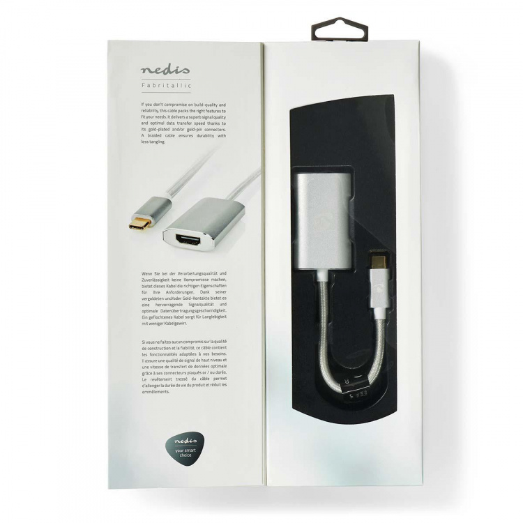 Nedis USB-C™ Adapter | USB 3.2 Gen 1 | USB-C™ Hane | HDMI™ Utgång | 4K@60Hz | Power delivery | 0.20 m | Rund | Guldplaterad | Flätad / Nylon | Silver | Kartong med täckt fönster Nedis USB-C™ Adapter | USB 3.2 Gen 1 | USB-C™ Hane | HDMI™ Utgång | 4K@60Hz | Power delivery | 0.20 m | Rund | Guldplaterad | Flätad / Nylon | Silver | Kartong med täckt fönster