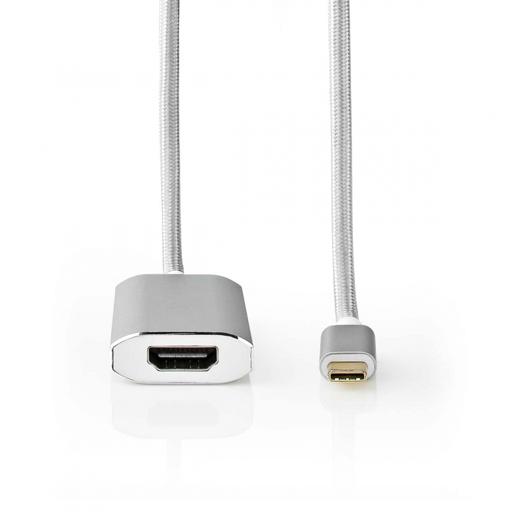 Nedis USB-C™ Adapter | USB 3.2 Gen 1 | USB-C™ Hane | HDMI™ Utgång | 4K@60Hz | Power delivery | 2.00 m | Rund | Guldplaterad | Flätad / Nylon | Silver | Kartong med täckt fönster