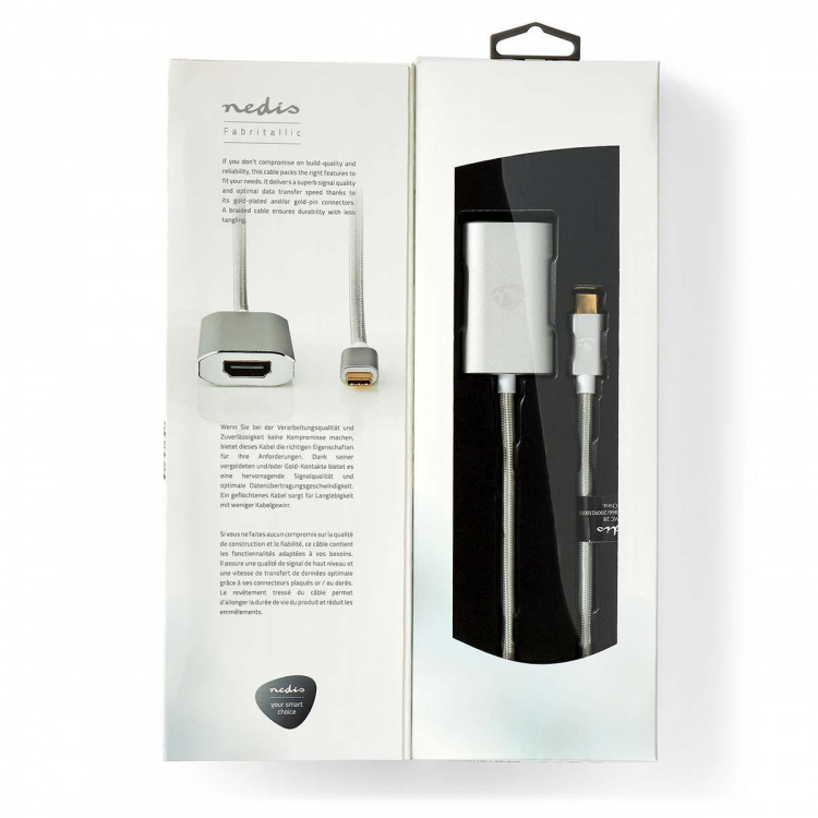 Nedis USB-C™ Adapter | USB 3.2 Gen 1 | USB-C™ Hane | HDMI™ Utgång | 4K@60Hz | Power delivery | 2.00 m | Rund | Guldplaterad | Flätad / Nylon | Silver | Kartong med täckt fönster